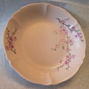 Vintage Soft Pink Dish With Cherry Blossom Pattern.  Approx 8" X 1.5" Deep.
